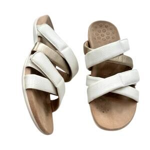 Vionic Hadlie White & Gold Slip On Strappy Sandals Size 9